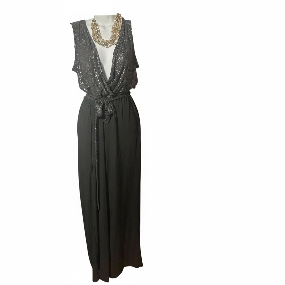 NWT Black Sequin Jumpsuit | Plunging V-Neck | Tie Belt | New York Collection